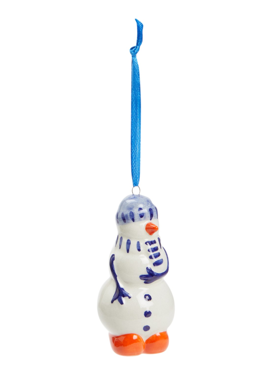 Heinen Delfts Blauw Sneeuwman kersthanger 8,5 cm - voorkant gebroken wit