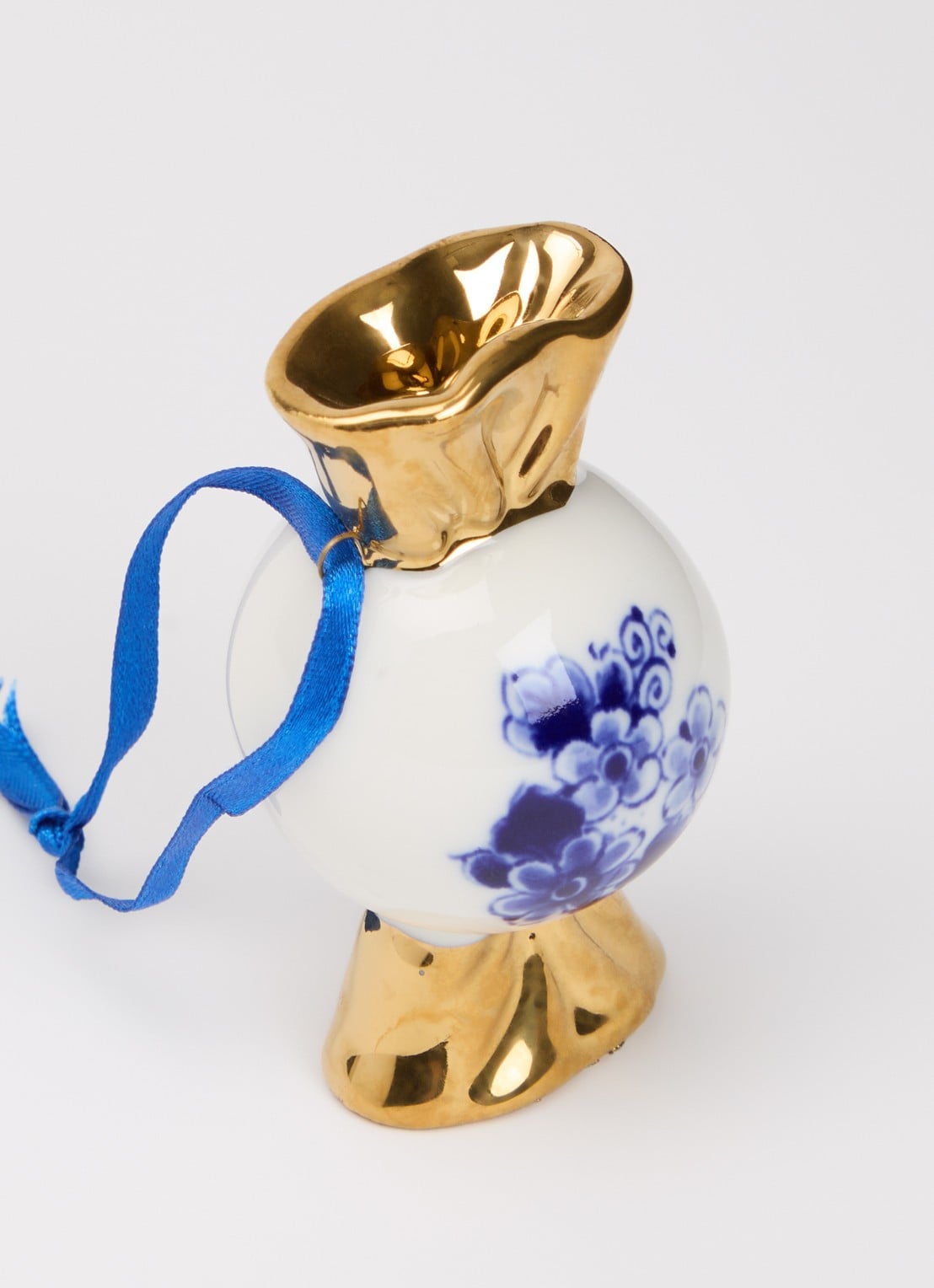 Heinen Delfts Blauw Snoepje kersthanger 7,5 cm - detail gebroken wit