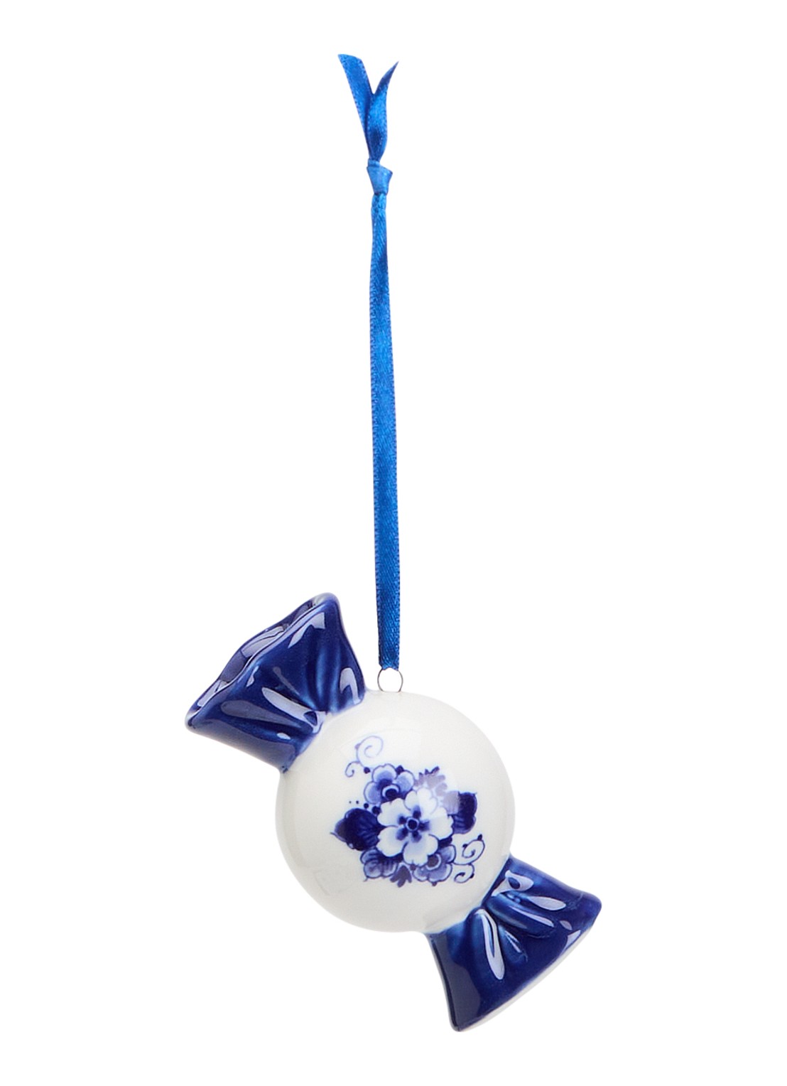 Heinen Delfts Blauw Snoepje kersthanger 7,5 cm - voorkant 2 gebroken wit