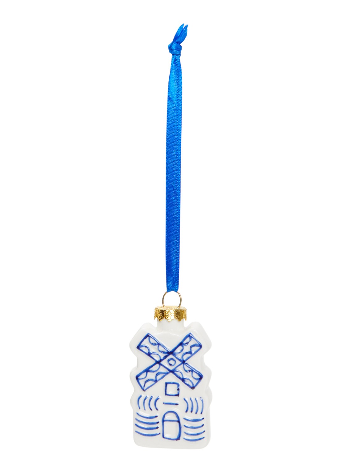 Heinen Delfts Blauw Speculaas kersthanger 5,5 cm - voorkant gebroken wit