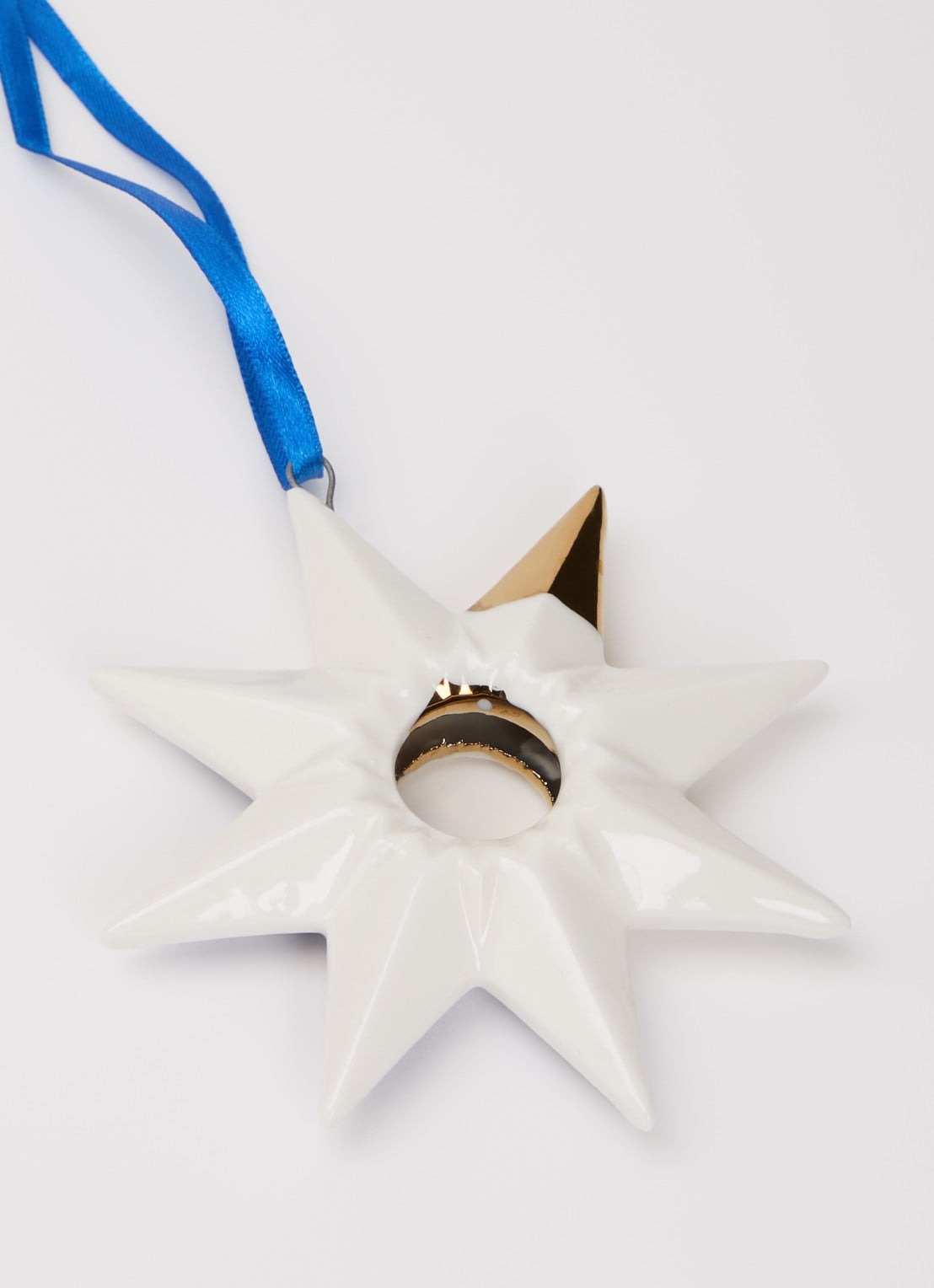 Heinen Delfts Blauw Ster 1 kersthanger 9,5 cm - detail gebroken wit