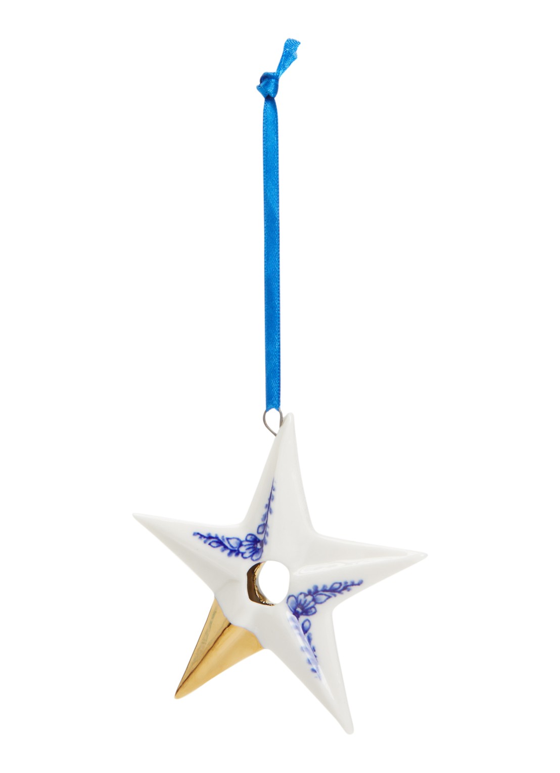Heinen Delfts Blauw Ster kersthanger 8,5 cm - voorkant 2 gebroken wit