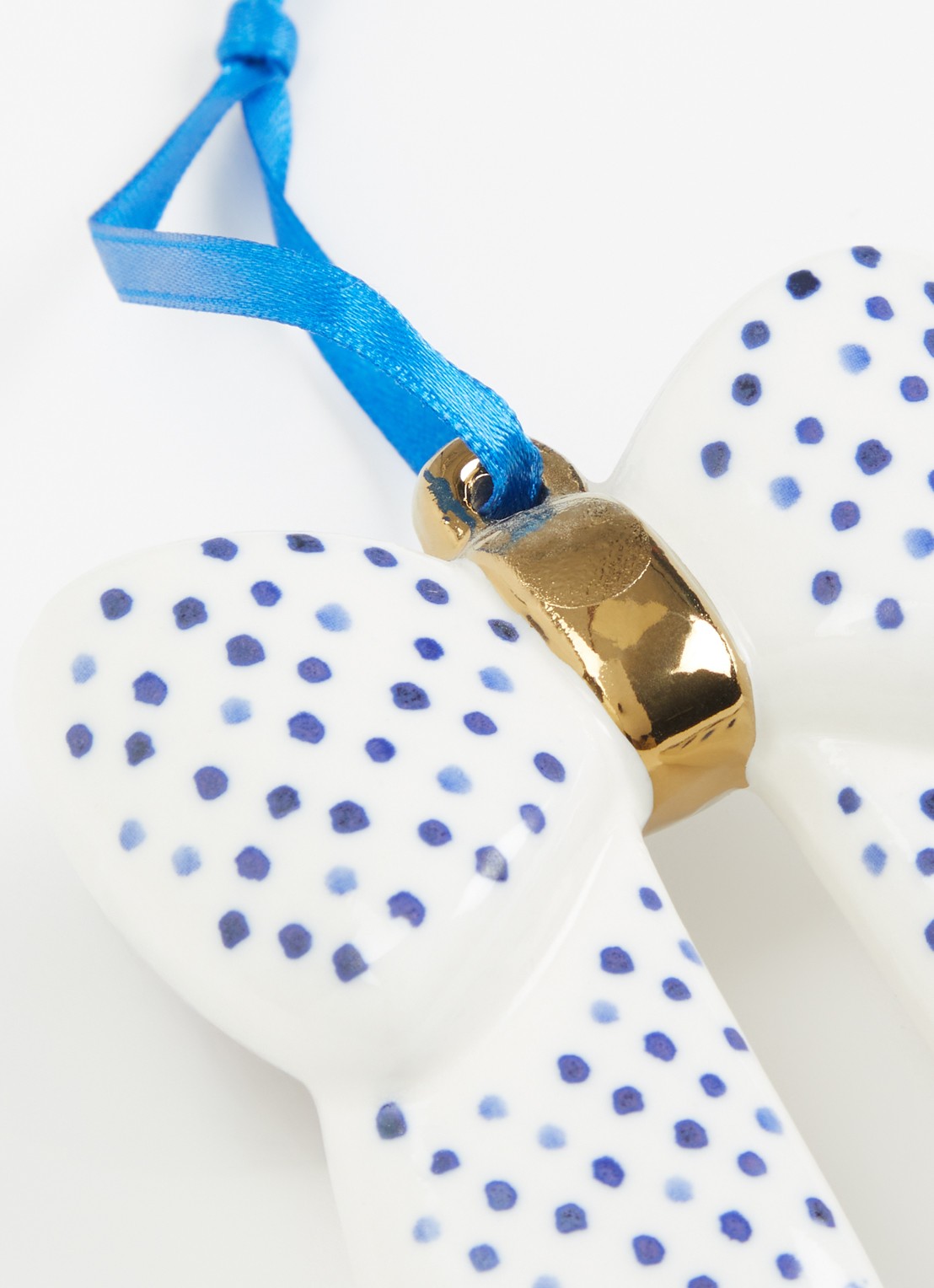 Heinen Delfts Blauw Strik Stippen kersthanger 7,5 cm - detail 2 gebroken wit