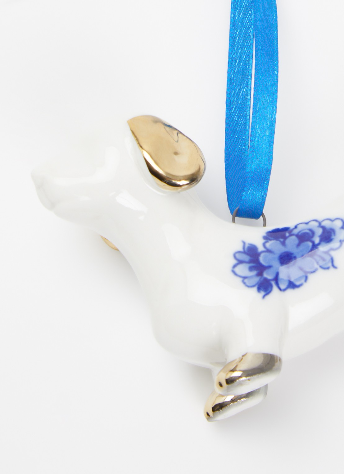 Heinen Delfts Blauw Teckel kersthanger 5,5 cm - detail 2 gebroken wit