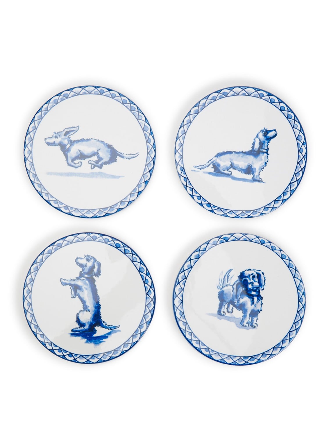 Heinen Delfts Blauw Teckel Nhaan onderzetter set van 4 - voorkant blauw