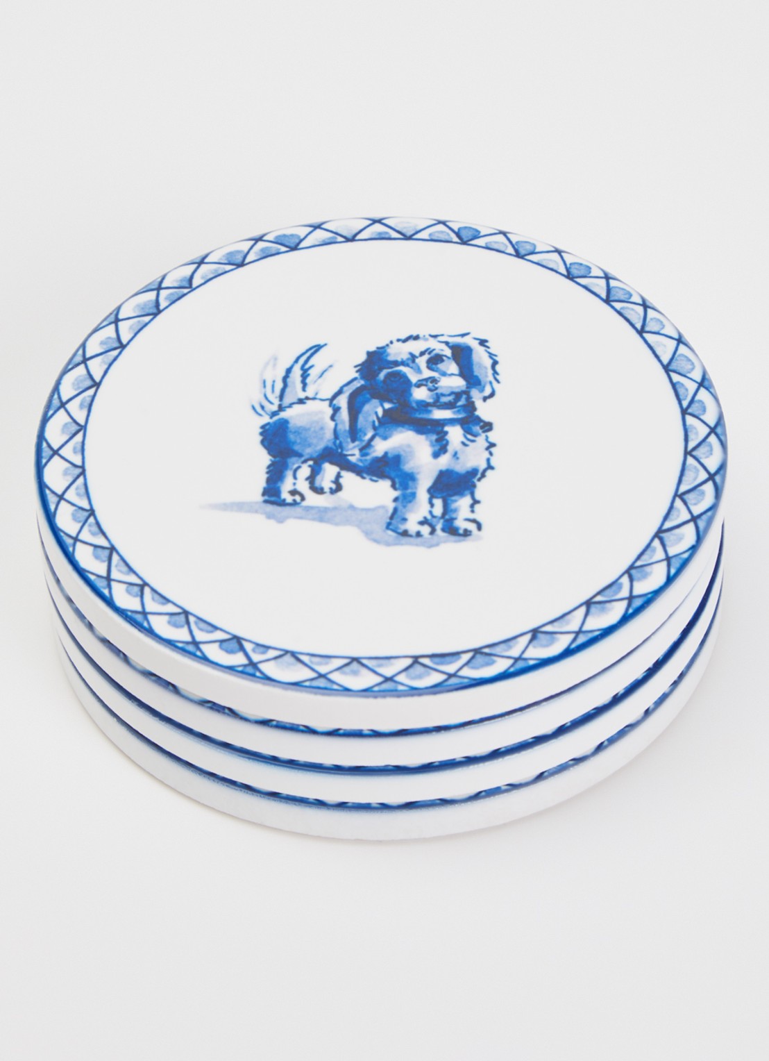 Heinen Delfts Blauw Teckel Nhaan onderzetter set van 4 - voorkant 2 blauw