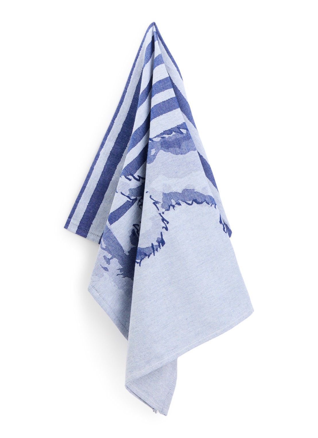 Heinen Delfts Blauw Teckel Nhaan theedoek 70 x 50 cm - voorkant blauw