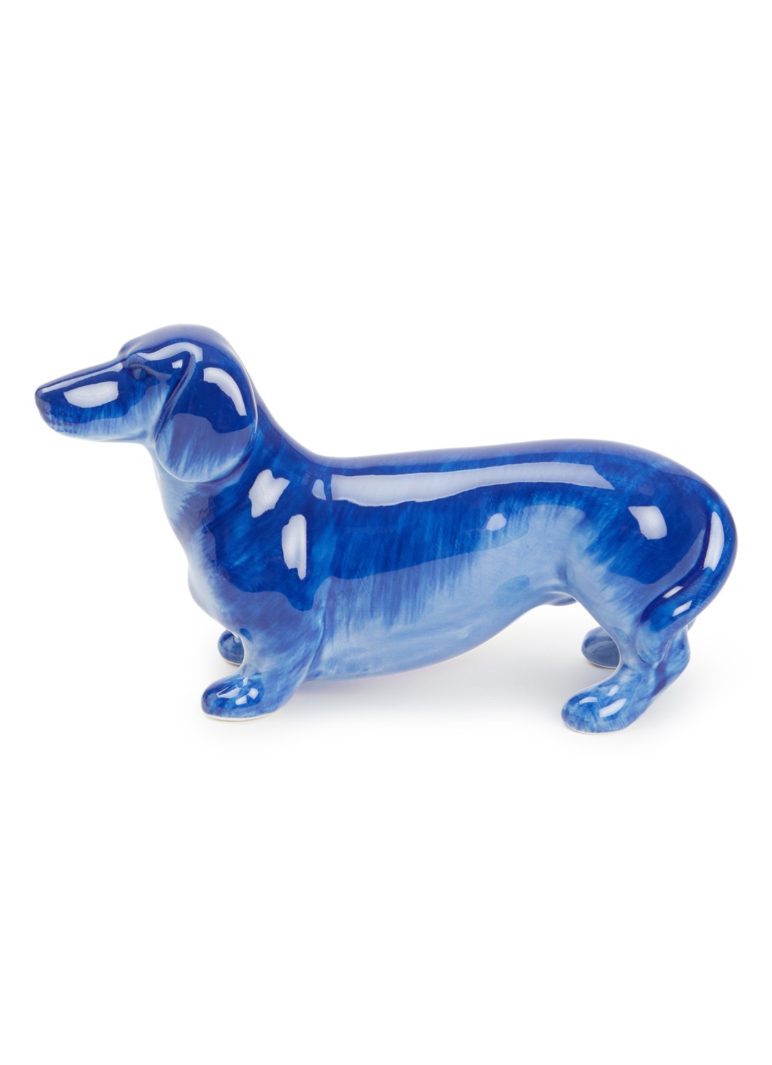 Heinen Delfts Blauw Teckel ornament 9 cm - voorkant blauw