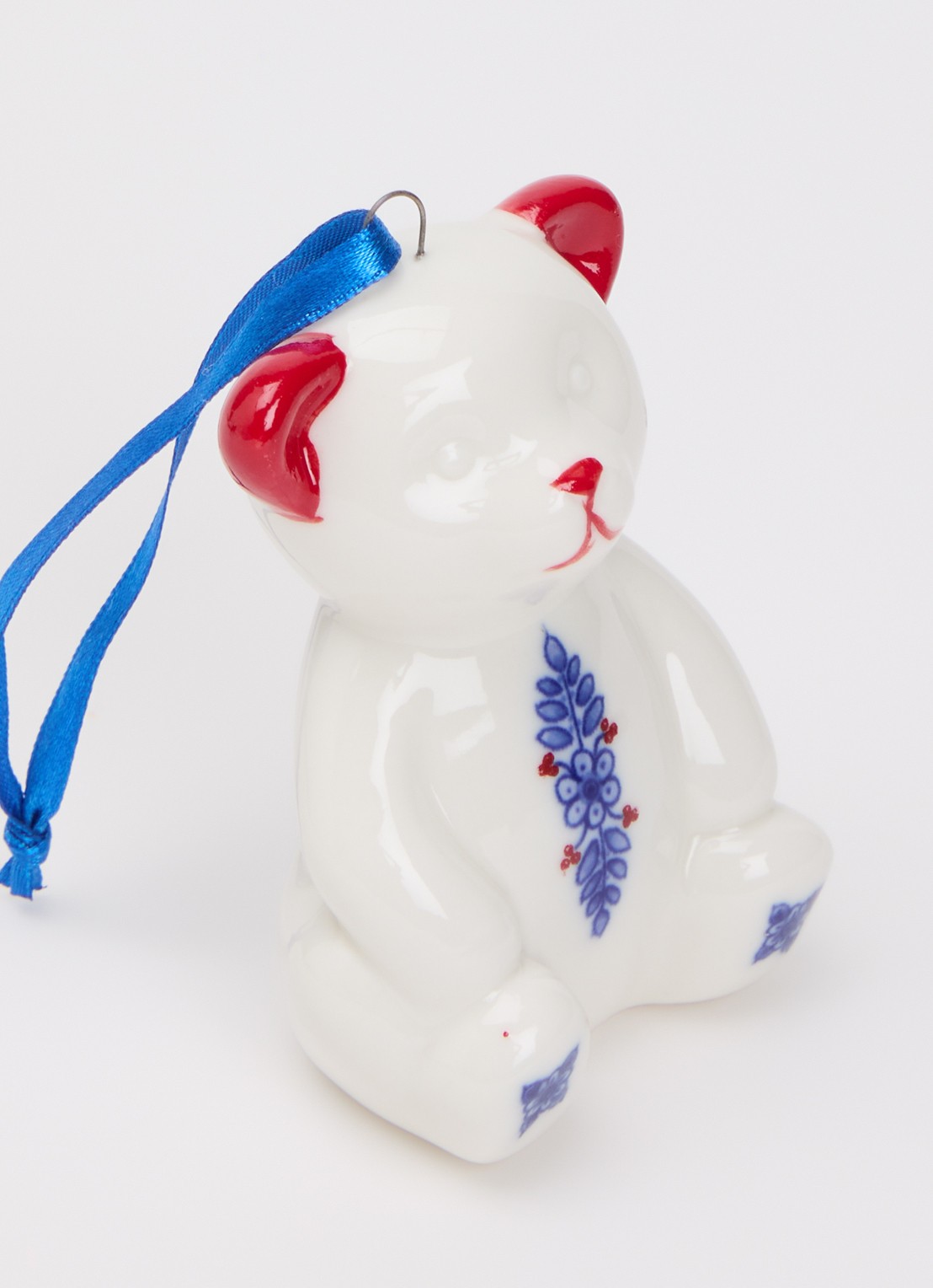 Heinen Delfts Blauw Teddybeer kersthanger 7,5 cm - detail gebroken wit