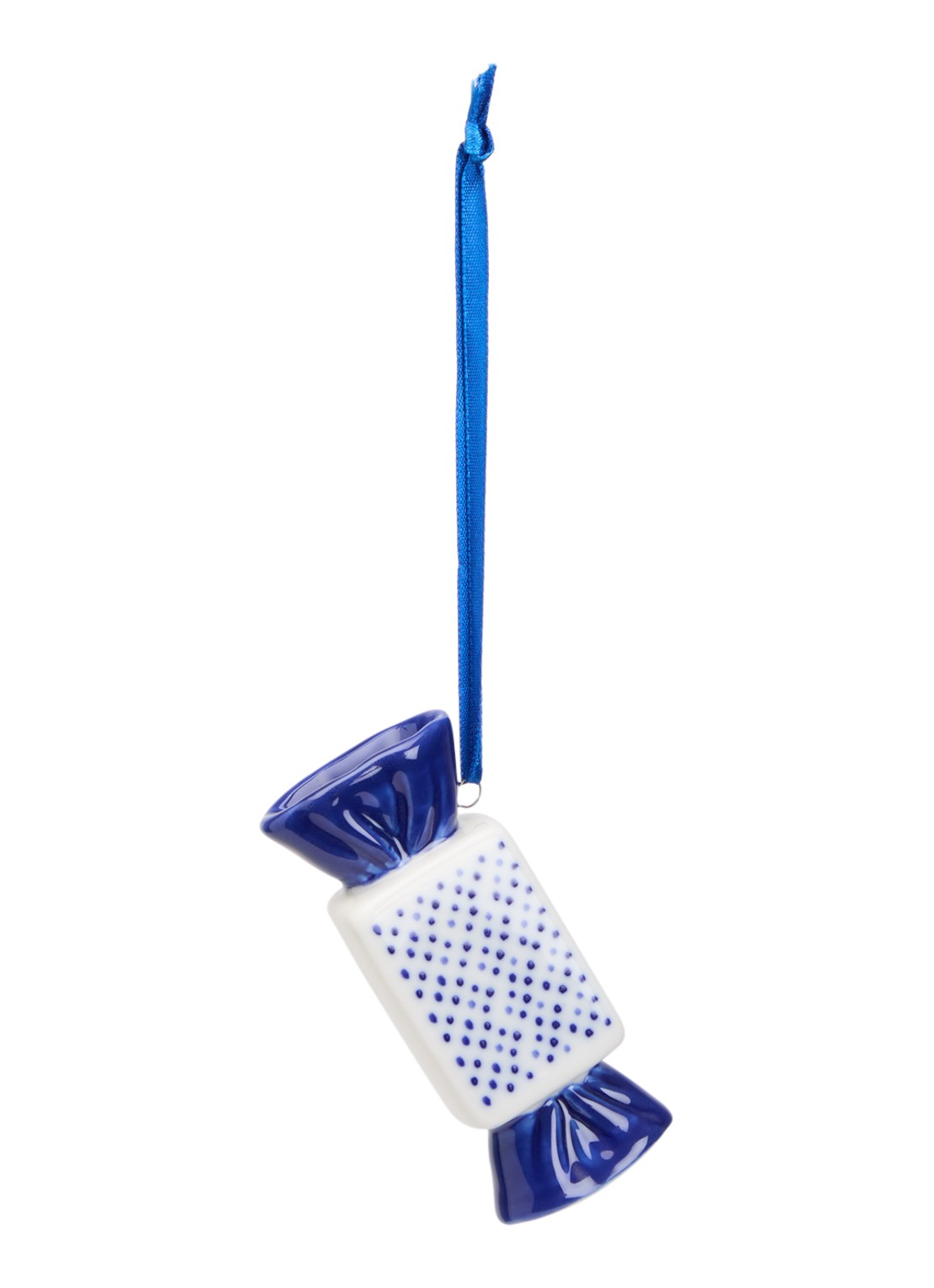 Heinen Delfts Blauw Toffee kersthanger 7,5 cm - voorkant 2 gebroken wit