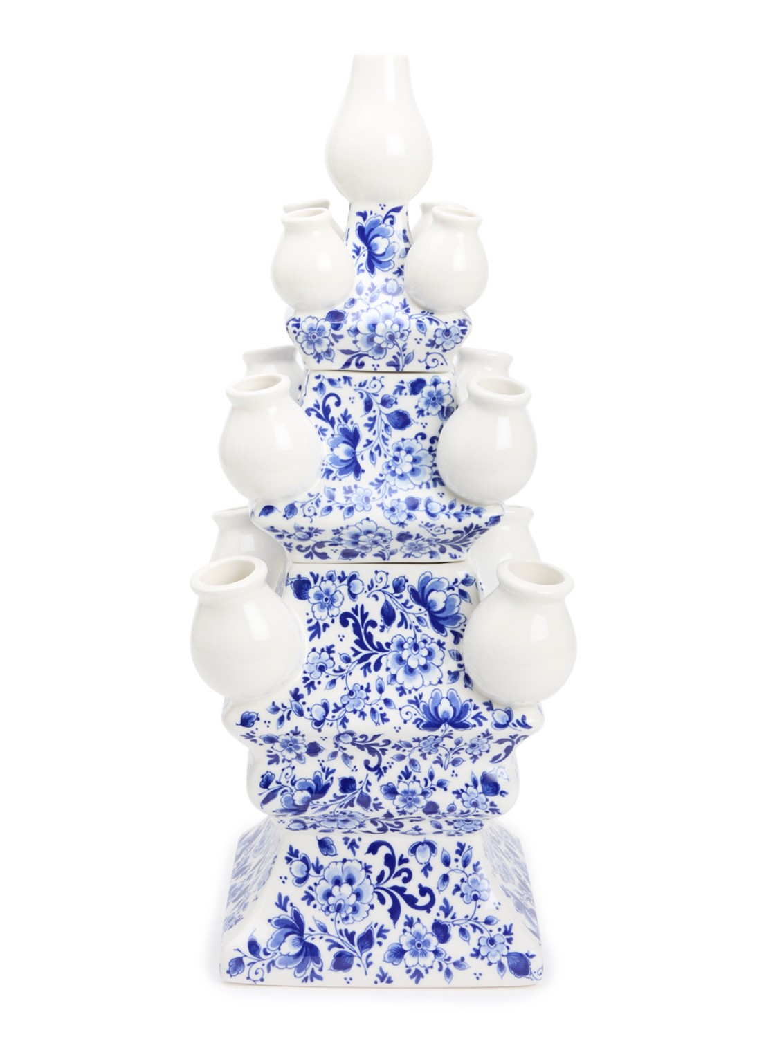 Heinen Delfts Blauw Tulpenvaas 3-delig  51 cm - voorkant blauw