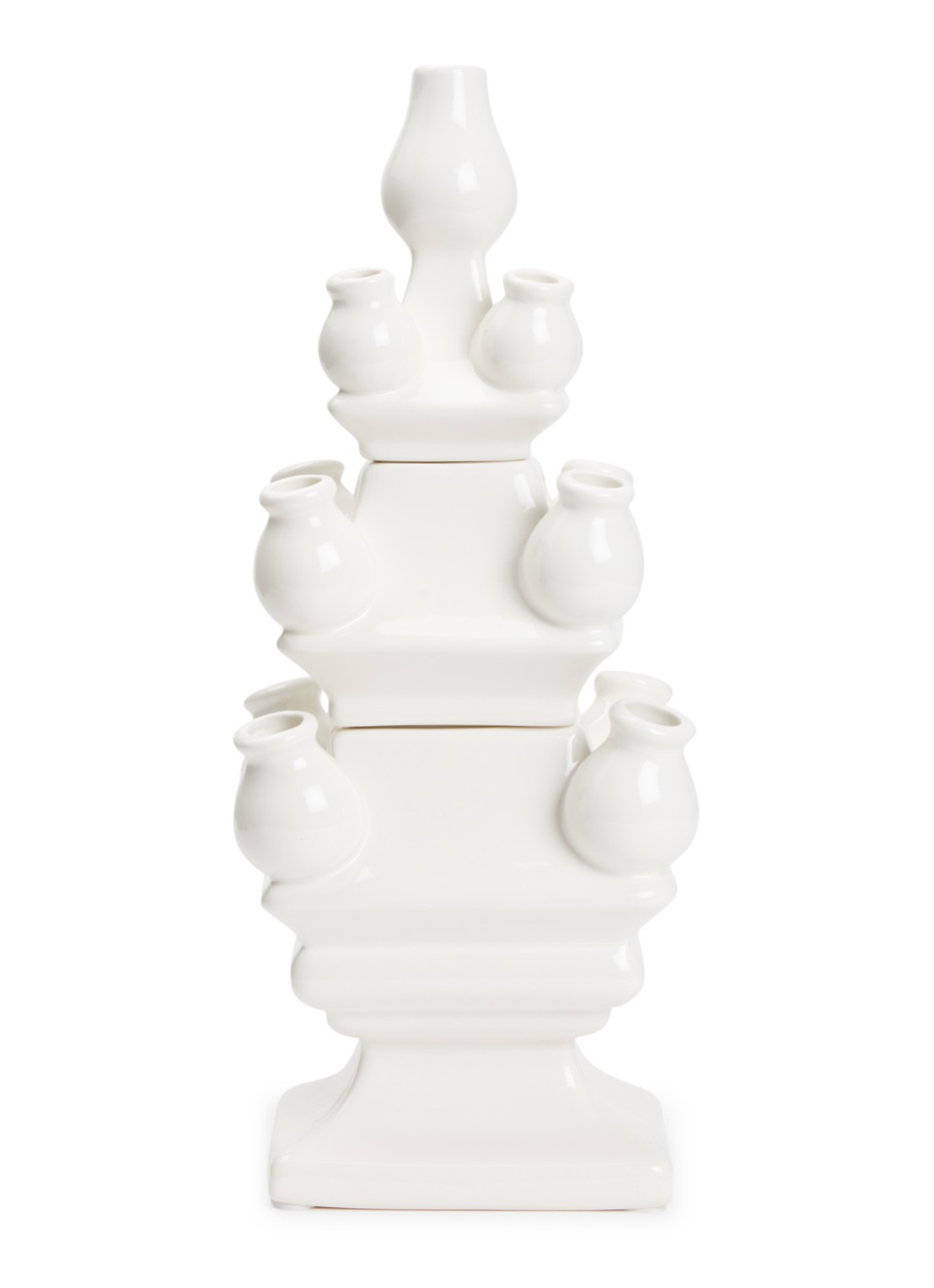 Heinen Delfts Blauw Tulpenvaas 40 cm 3-delig  - voorkant creme