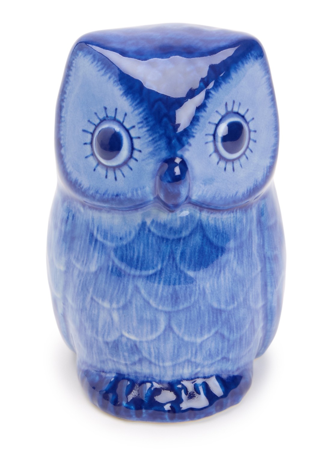 Heinen Delfts Blauw Uil ornament 10 cm - voorkant blauw