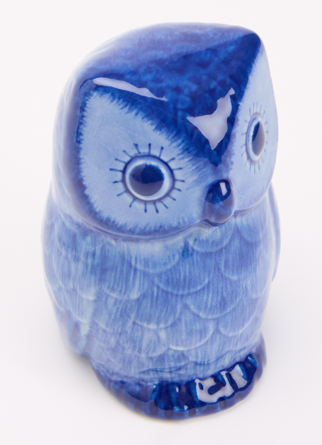 Heinen Delfts Blauw Uil ornament 10 cm - voorkant 2 blauw
