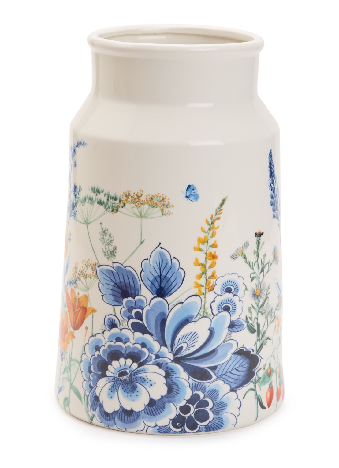 Heinen Delfts Blauw Vaas 30 cm - voorkant gebroken wit