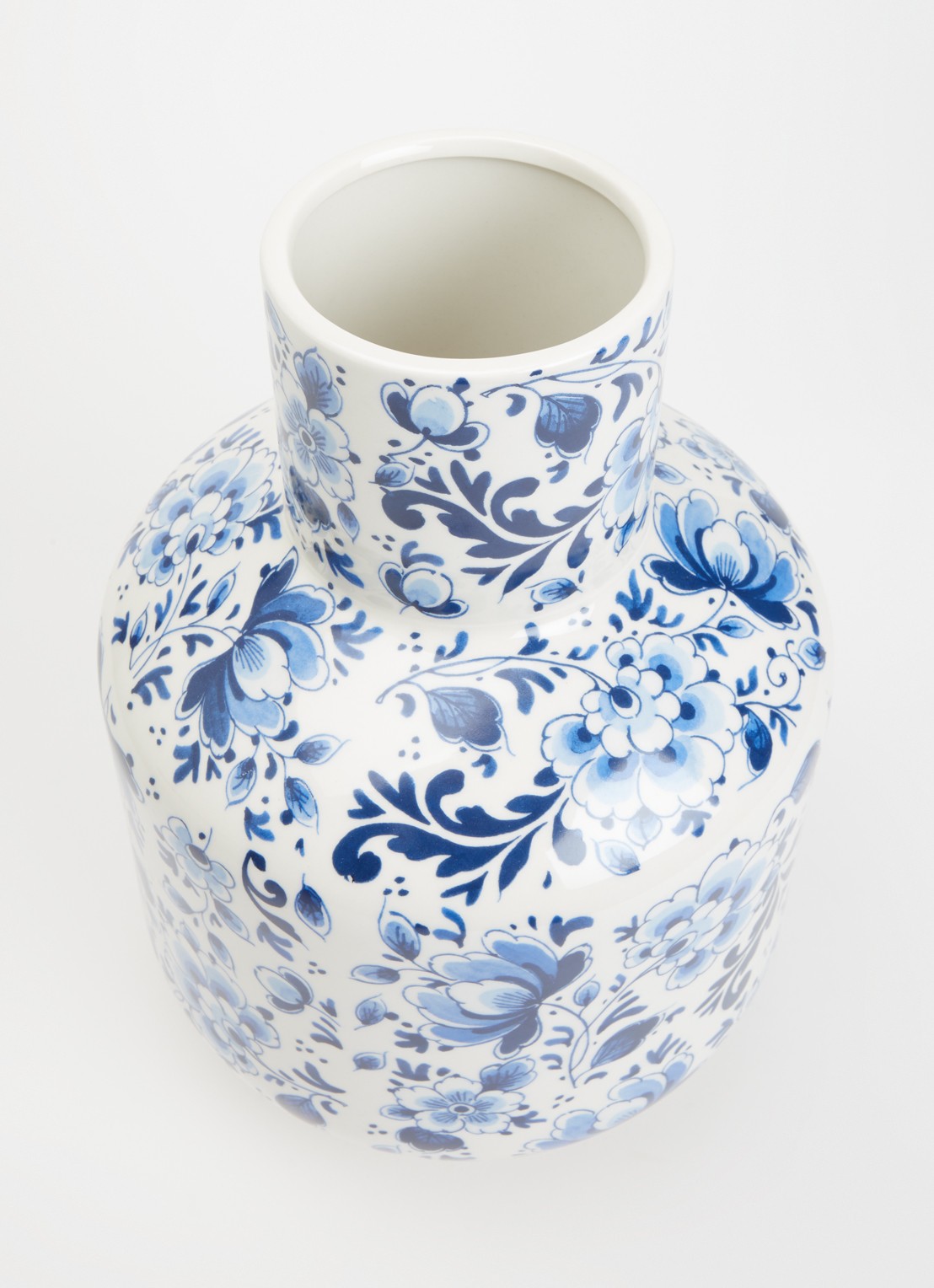Heinen Delfts Blauw Vaas 35 cm - voorkant 2 blauw