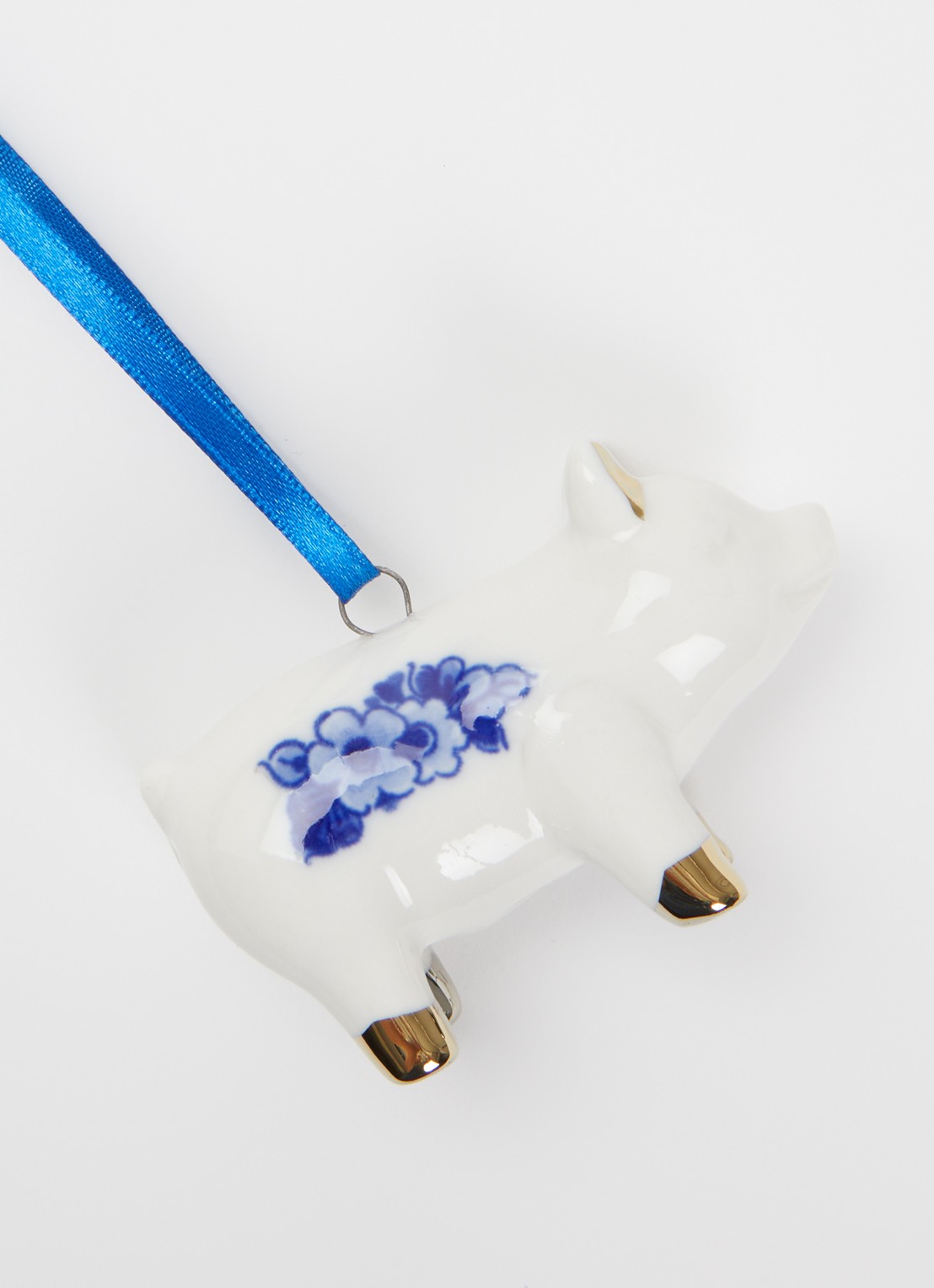 Heinen Delfts Blauw Varken kersthanger 4 cm - detail 2 gebroken wit