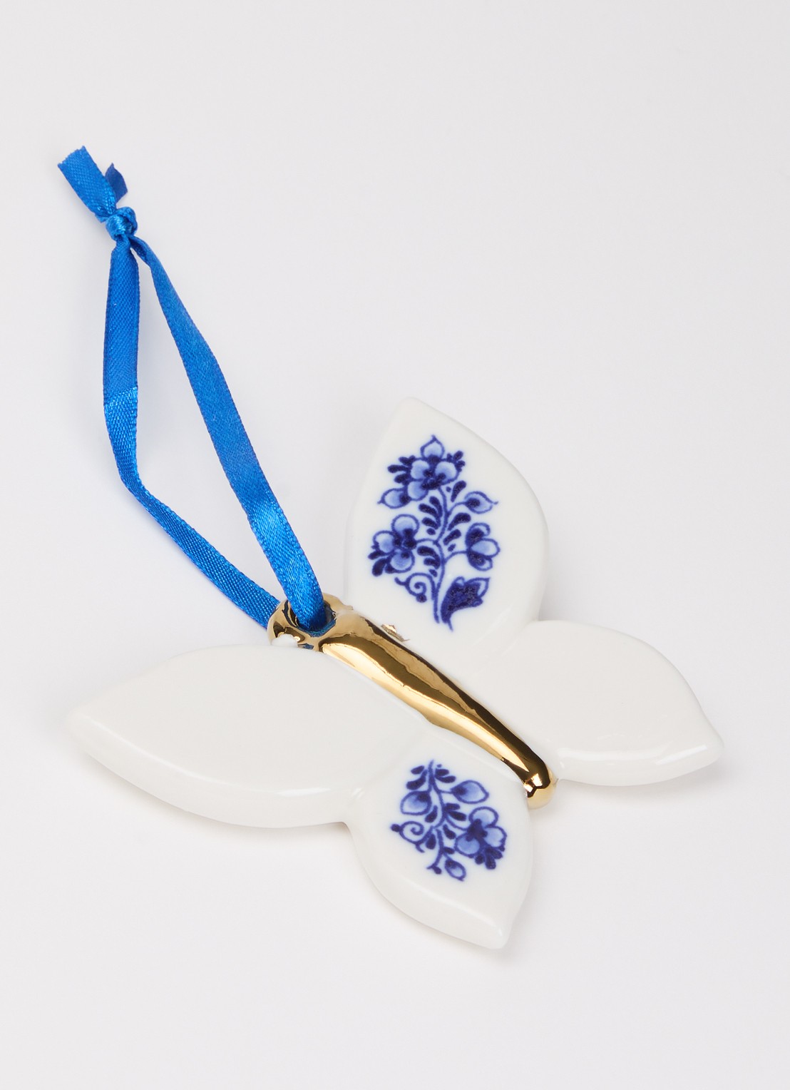 Heinen Delfts Blauw Vlinder kersthanger 6 cm - detail gebroken wit