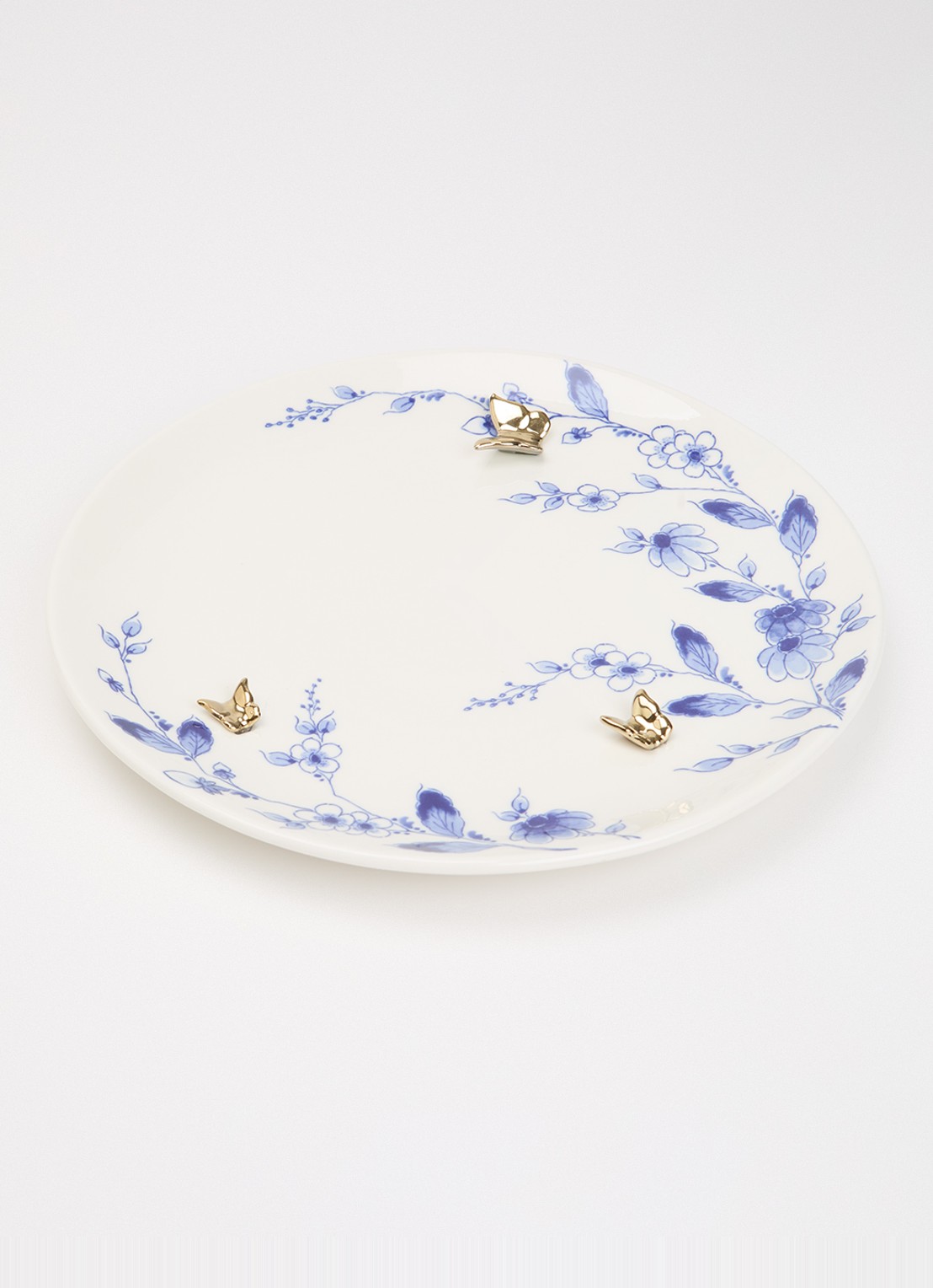 Heinen Delfts Blauw Vlindergoud wandbord 26,5 cm  - voorkant 2 wit