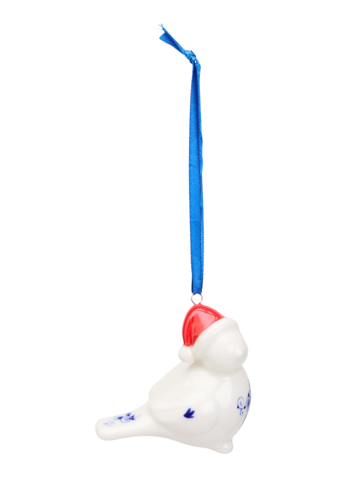 Heinen Delfts Blauw Vogel kersthanger 7 cm - voorkant multicolor