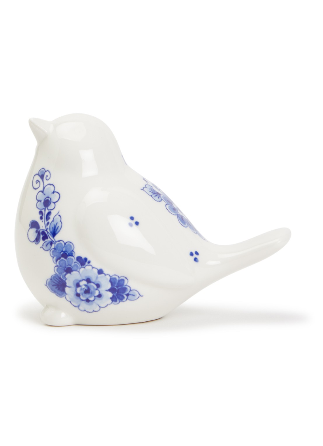 Heinen Delfts Blauw Vogeltje Twiet ornament 15,5 cm - voorkant blauw