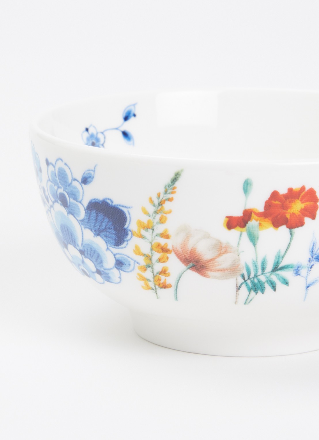 Heinen Delfts Blauw Wildbloemen kom 10 cm - detail 2 wit