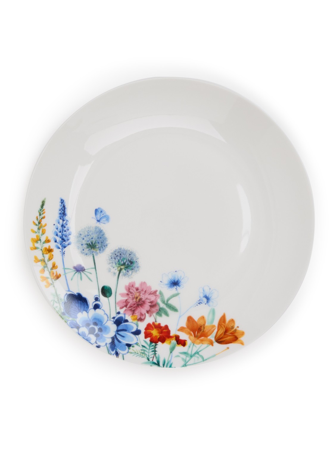 Heinen Delfts Blauw Wildbloemen ontbijtbord 20 cm - voorkant 3 wit