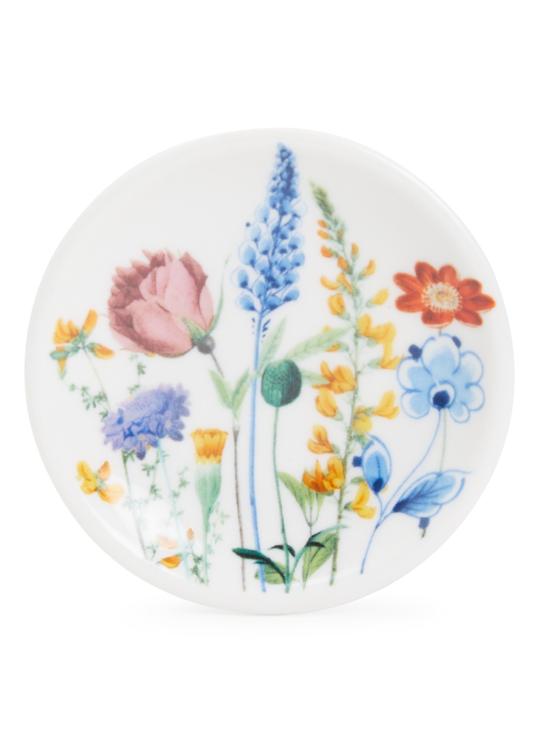 Heinen Delfts Blauw Wildbloemen theetip 7 cm - voorkant wit