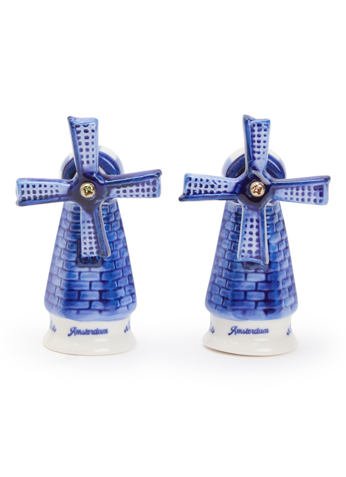 Heinen Delfts Blauw Windmolen peper- en zoutstel 2-delig 7 cm - voorkant blauw