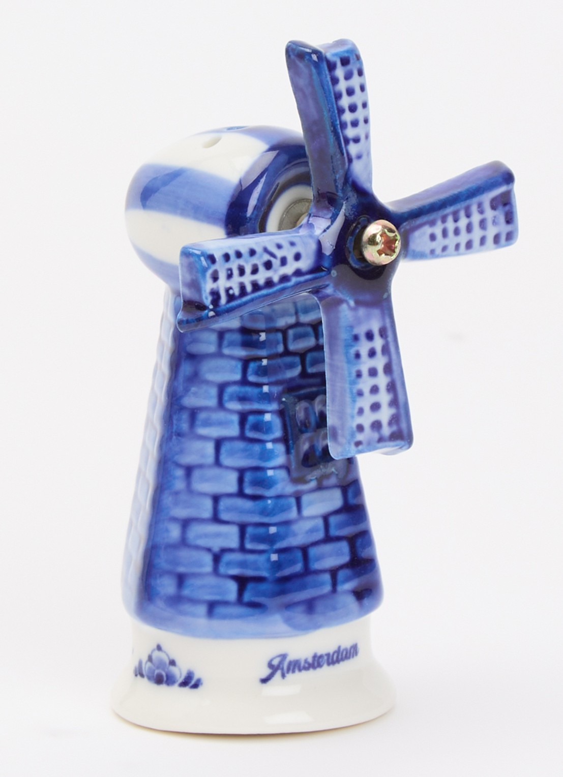 Heinen Delfts Blauw Windmolen peper- en zoutstel 2-delig 7 cm - voorkant 2 blauw