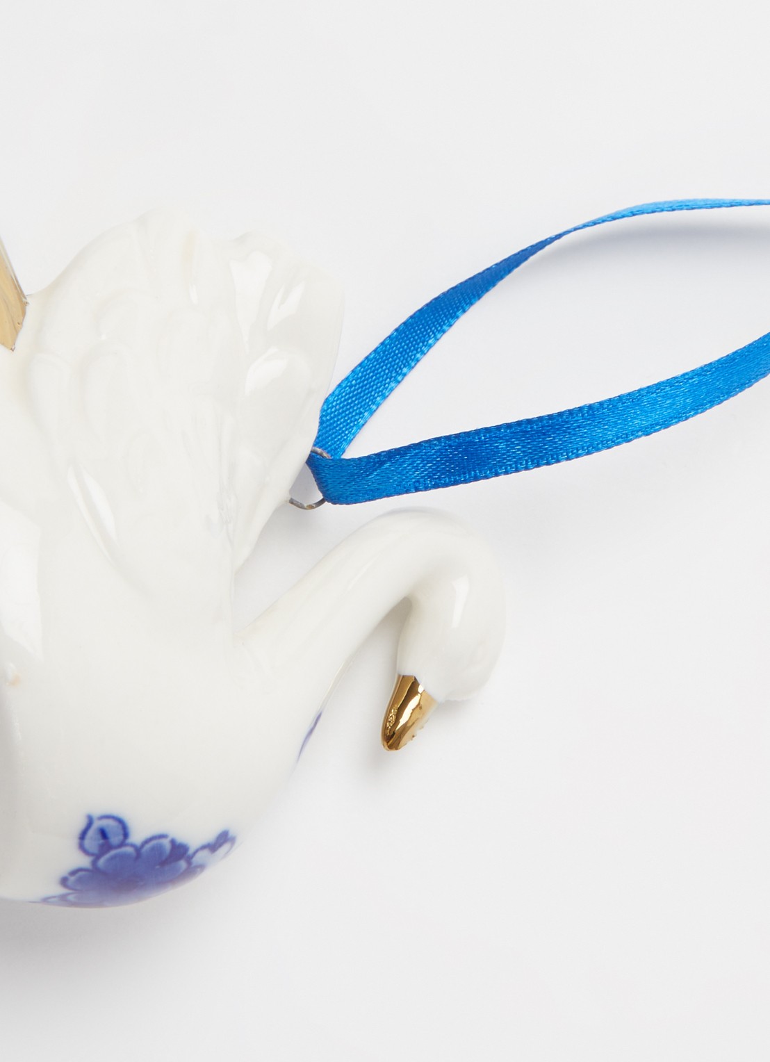 Heinen Delfts Blauw Zwaan kersthanger 6 cm - detail 2 gebroken wit
