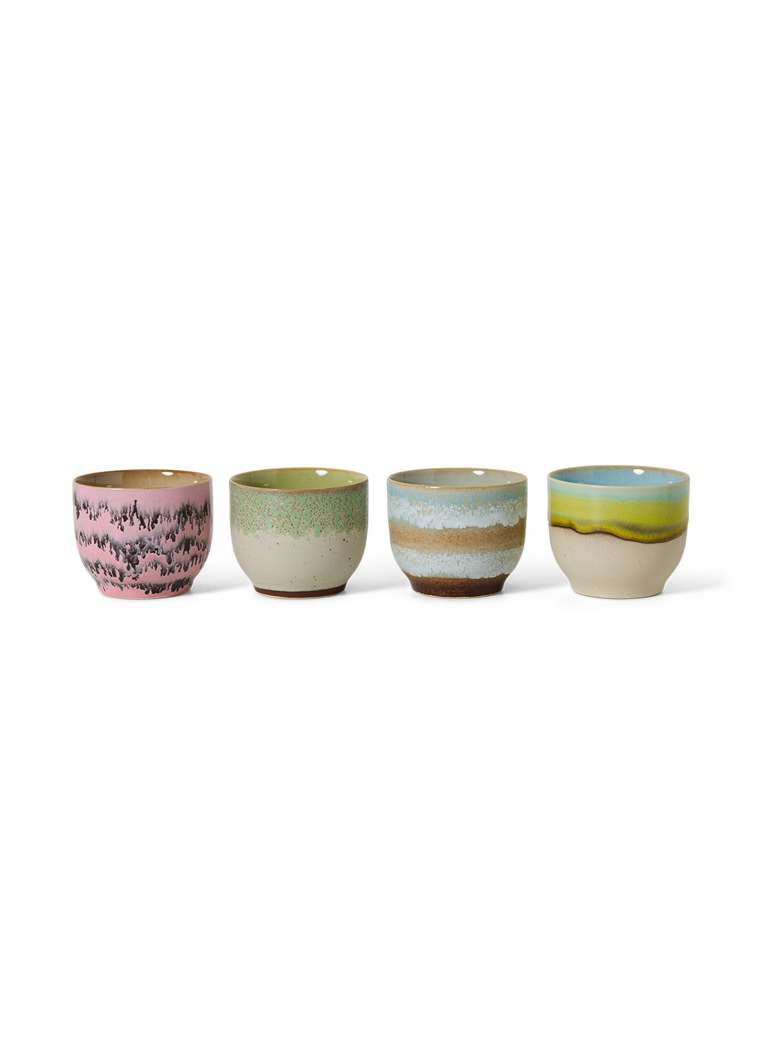 HKliving 70's Deco kopje 25 cl set van 4 - voorkant 6 multicolor