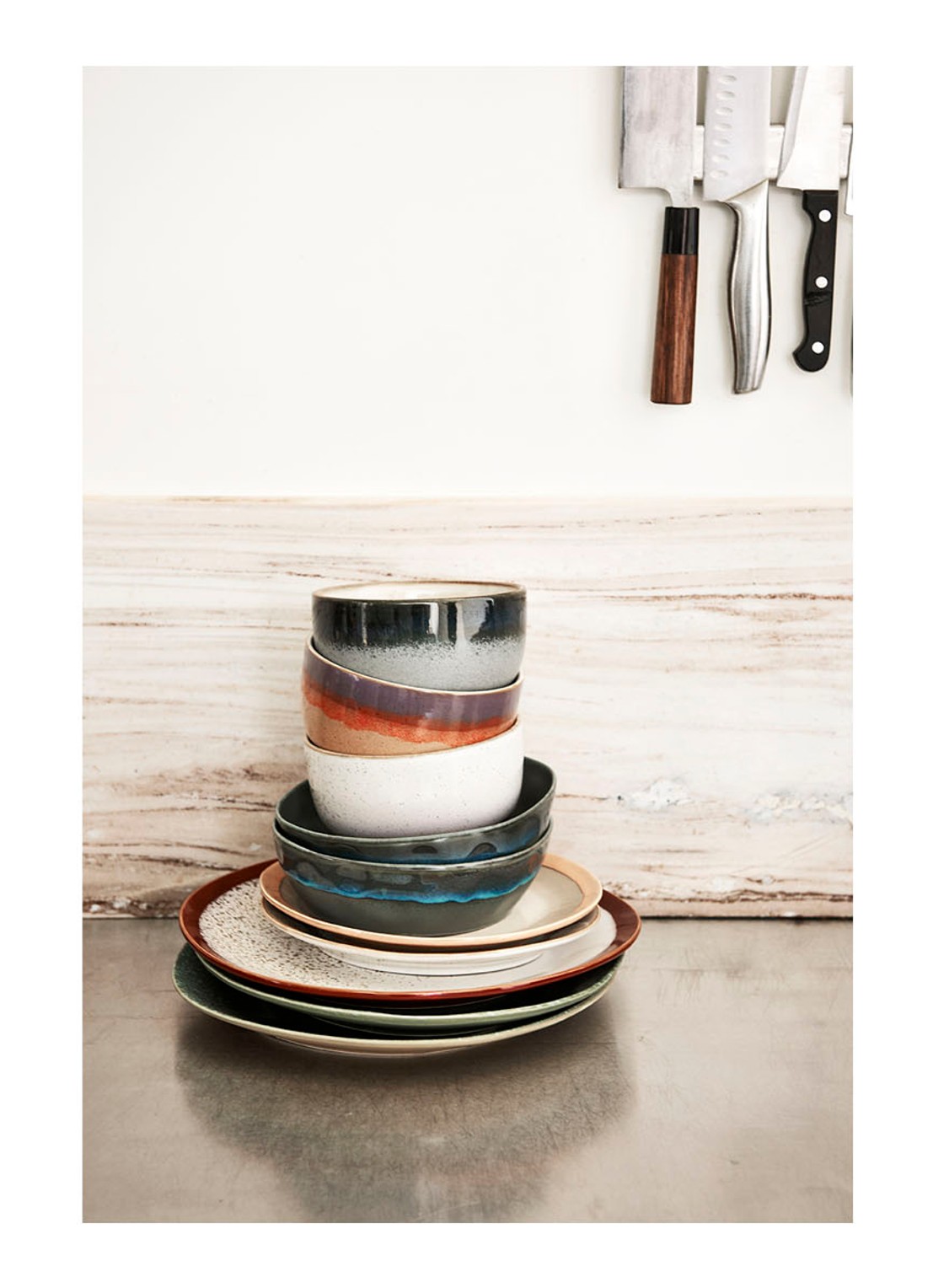 HKliving 70's Earth dinerbord 29 cm set van 2 - detail 2 beige