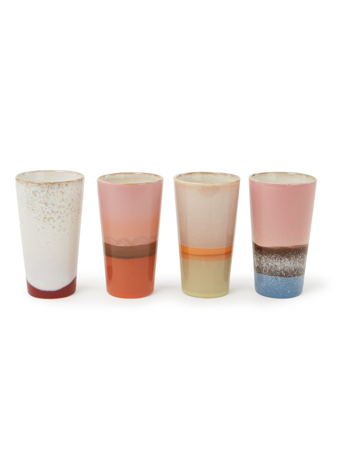 HKliving 70's Latte macchiato kopje 28 cl set van 4 - voorkant roze