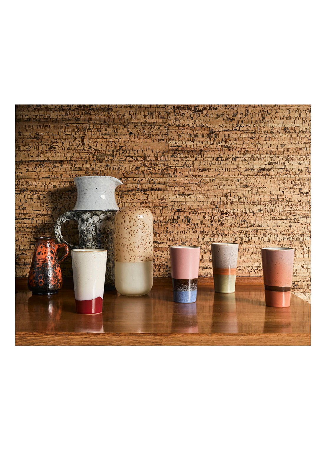HKliving 70's Latte macchiato kopje 28 cl set van 4 - voorkant 2 roze
