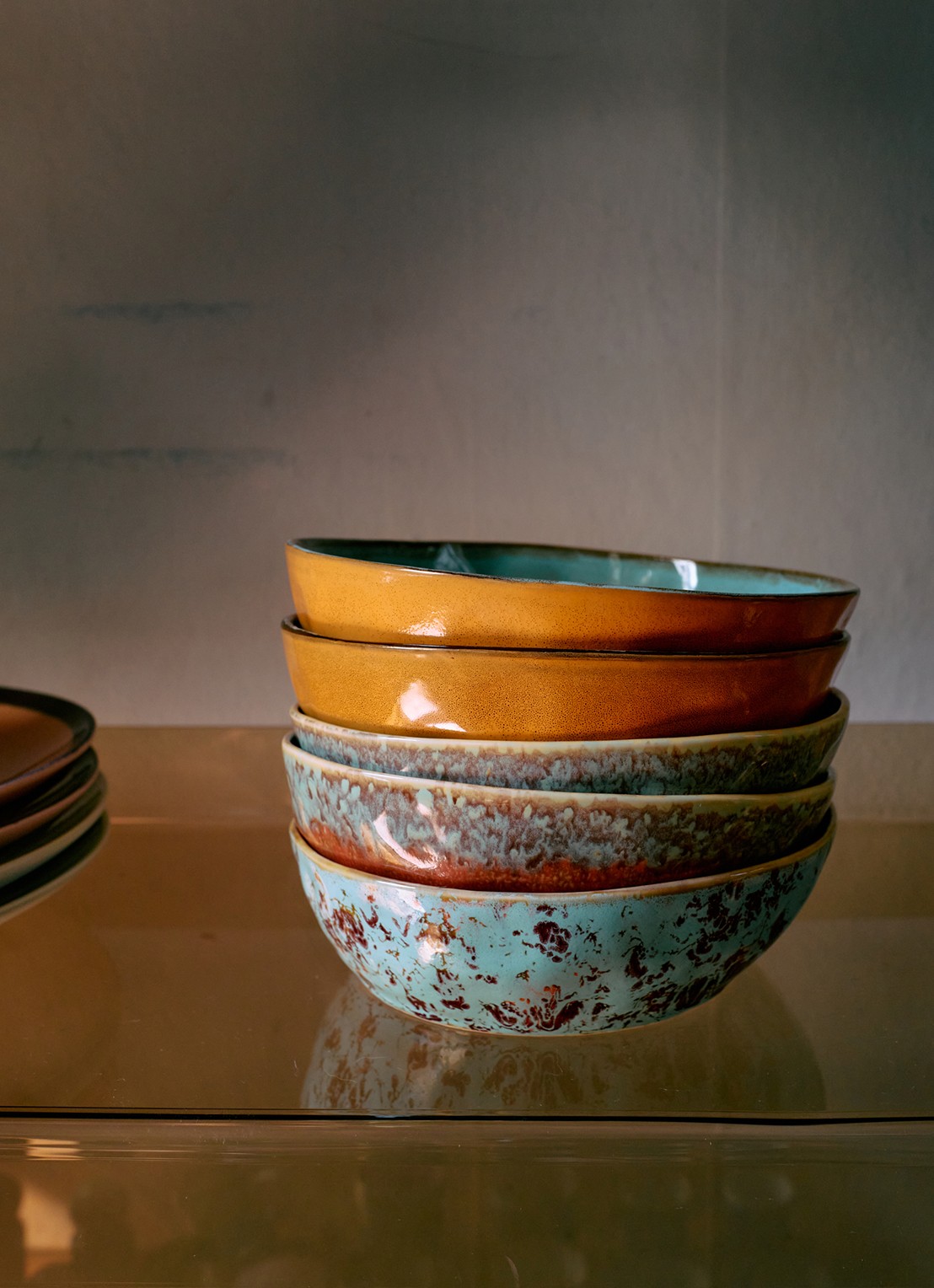 HKliving 70's Patina pastabord 18,7 cm set van 2 - voorkant 2 blauw