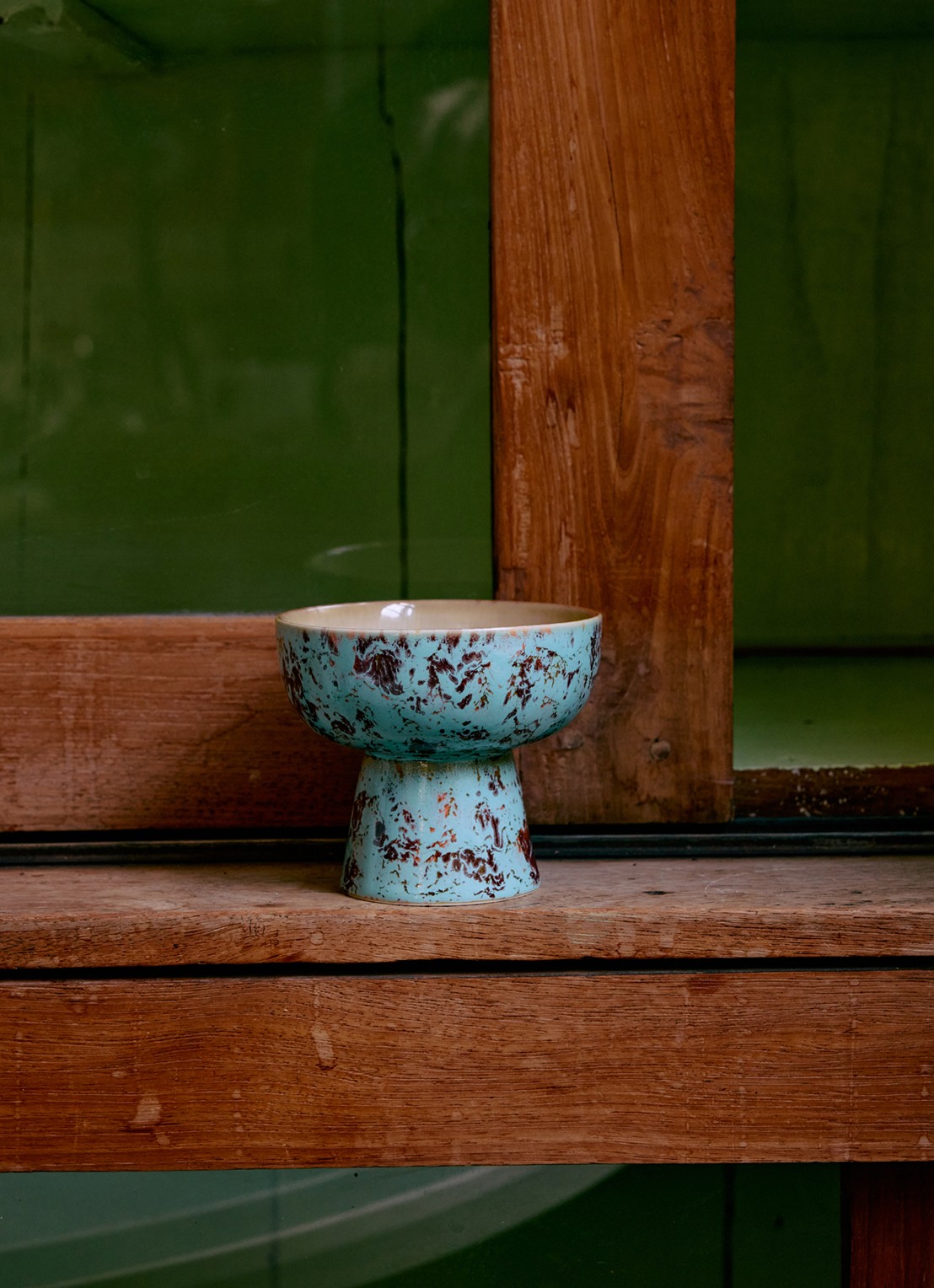 HKliving 70's Patina tapasschaaltje op voet 11 cm - voorkant 2 blauw