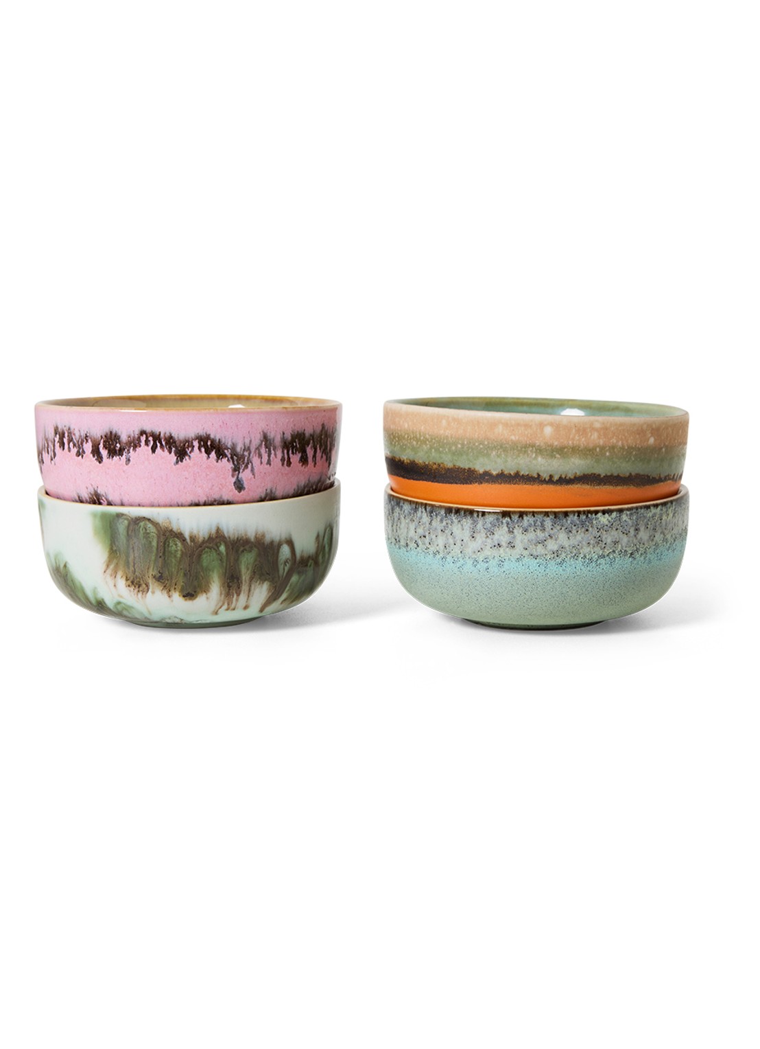 HKliving 70's Renaissance kom 11 cm set van 4 - voorkant roze