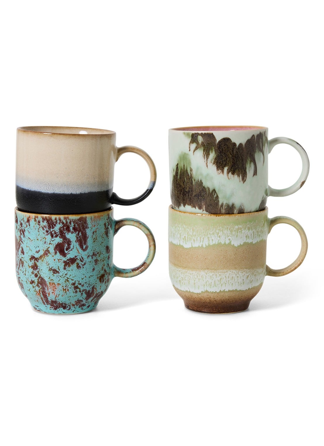 HKliving 70s ceramics: café mugs, abstract (set of 4) - voorkant 6 multicolor