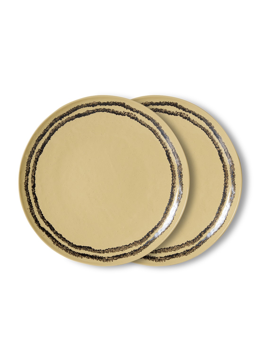 HKliving 70s Ceramics dinerbord 27,5 cm set van 2 - voorkant geel