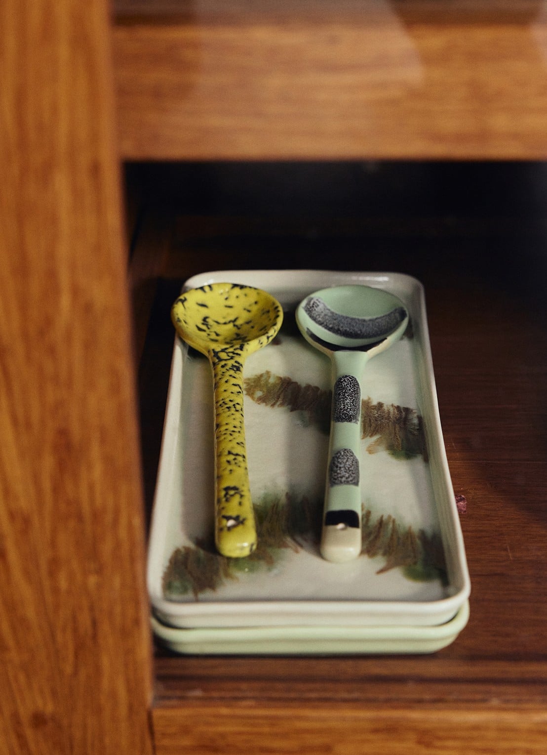 HKliving 70s Ceramics Mines opschepbestek set van 2 - achterkant geel