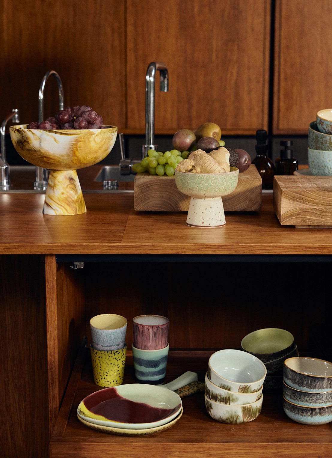 HKliving 70s Ceramics mok set van 4 - detail 2 blauw