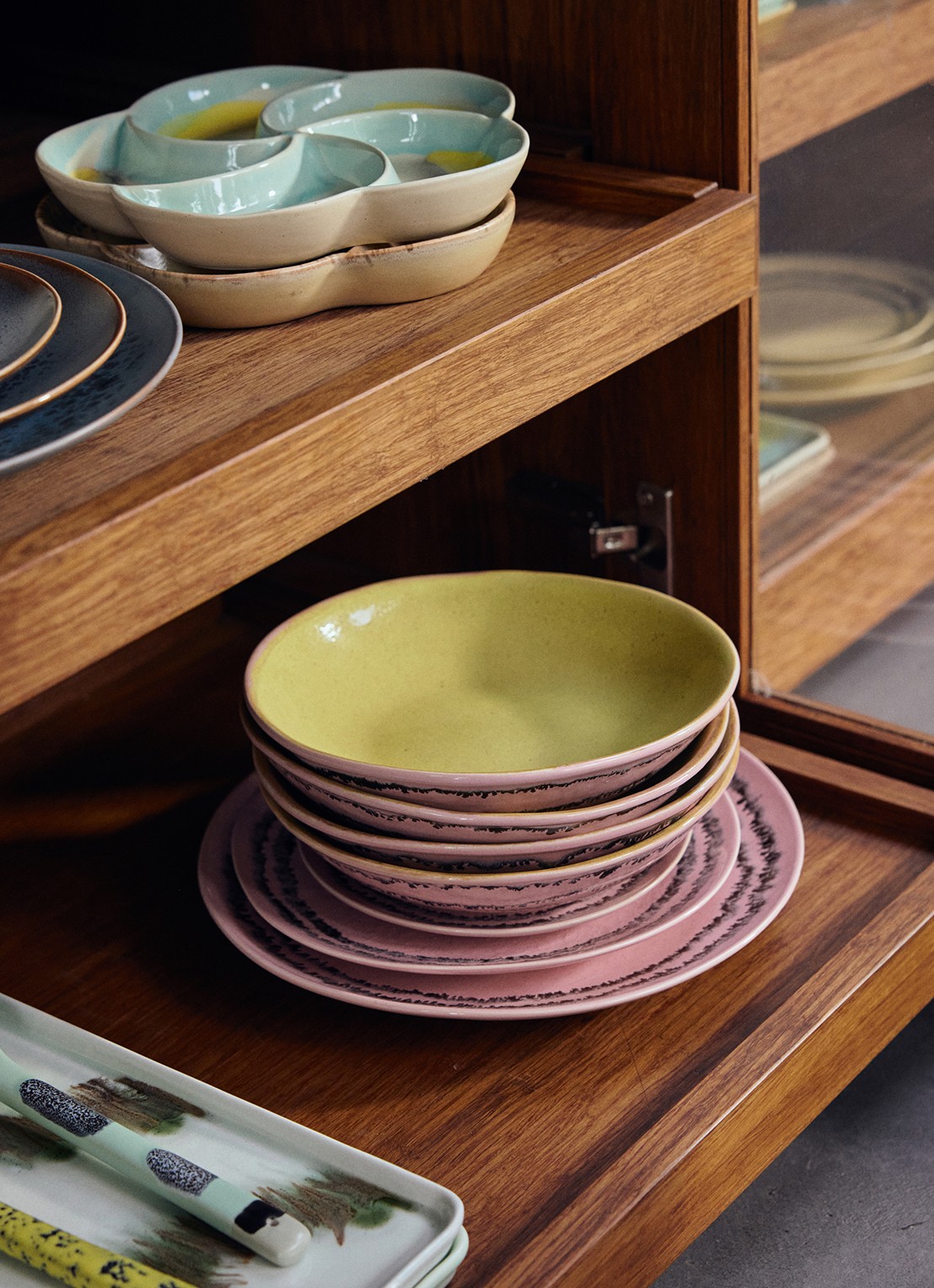 HKliving 70s Ceramics: ontbijtbord 22 cm set van 2 - achterkant 4 roze