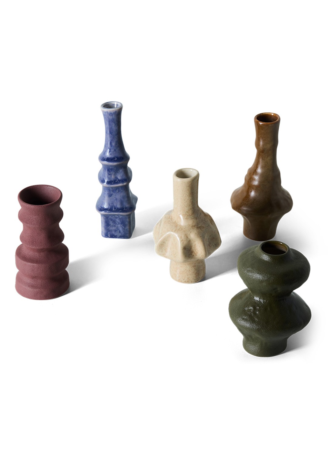 HKliving 70s Ceramics vaas 16,5 cm set van 5 - achterkant bruin