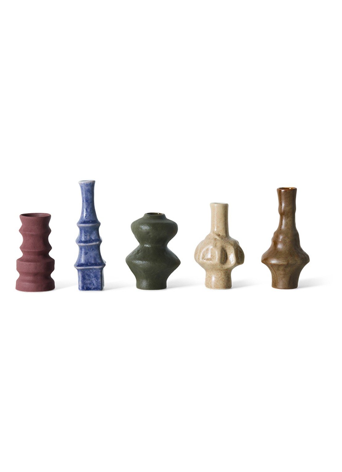 HKliving 70s Ceramics vaas 16,5 cm set van 5 - voorkant 2 bruin