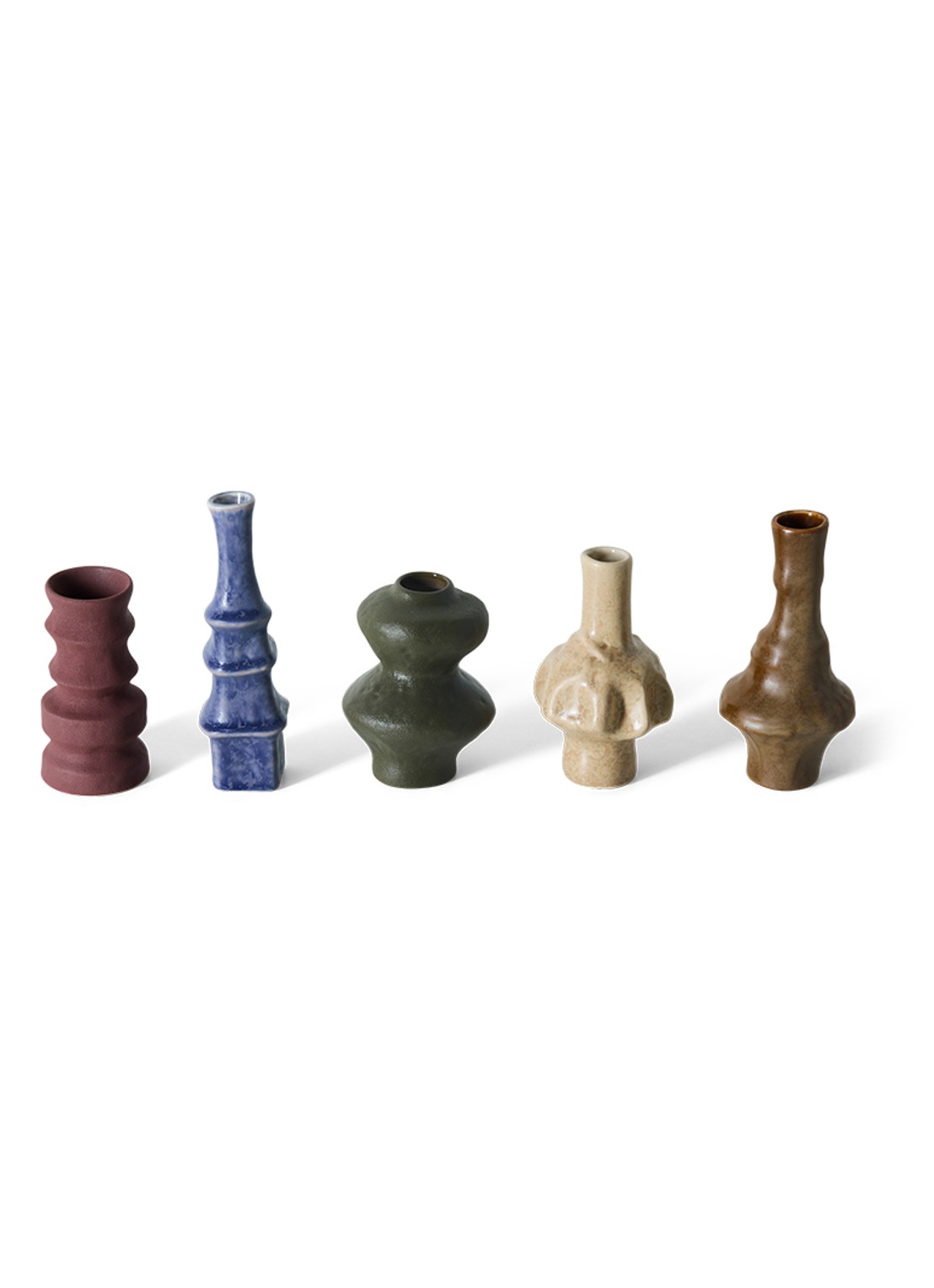 HKliving 70s Ceramics vaas 16,5 cm set van 5 - voorkant 3 bruin