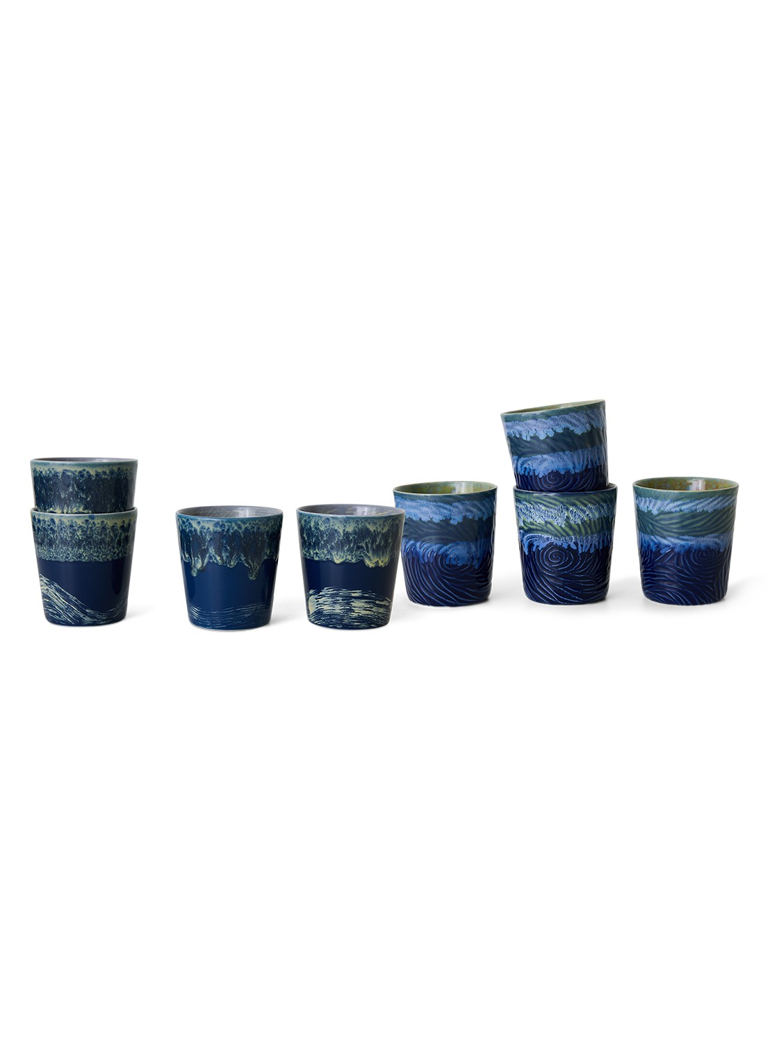 HKliving 70s Ceramics: Van Gogh mok set van 2 - achterkant donkerblauw