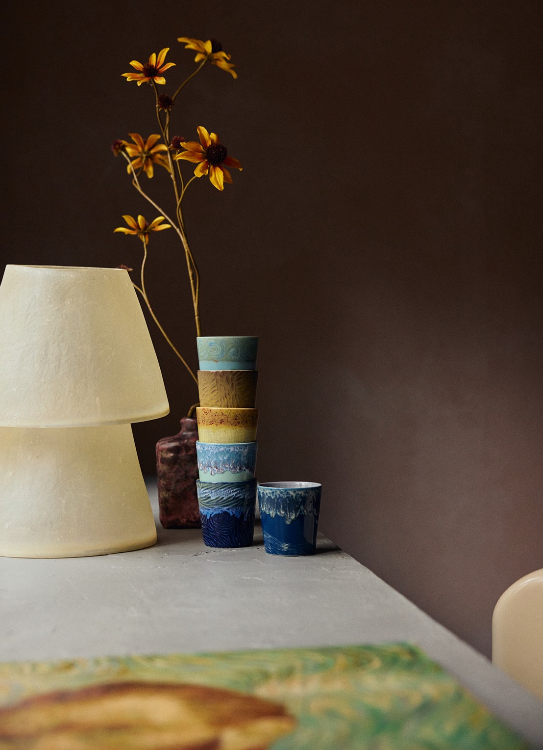 HKliving 70s Ceramics: Van Gogh mok set van 2 - detail 5 donkerblauw