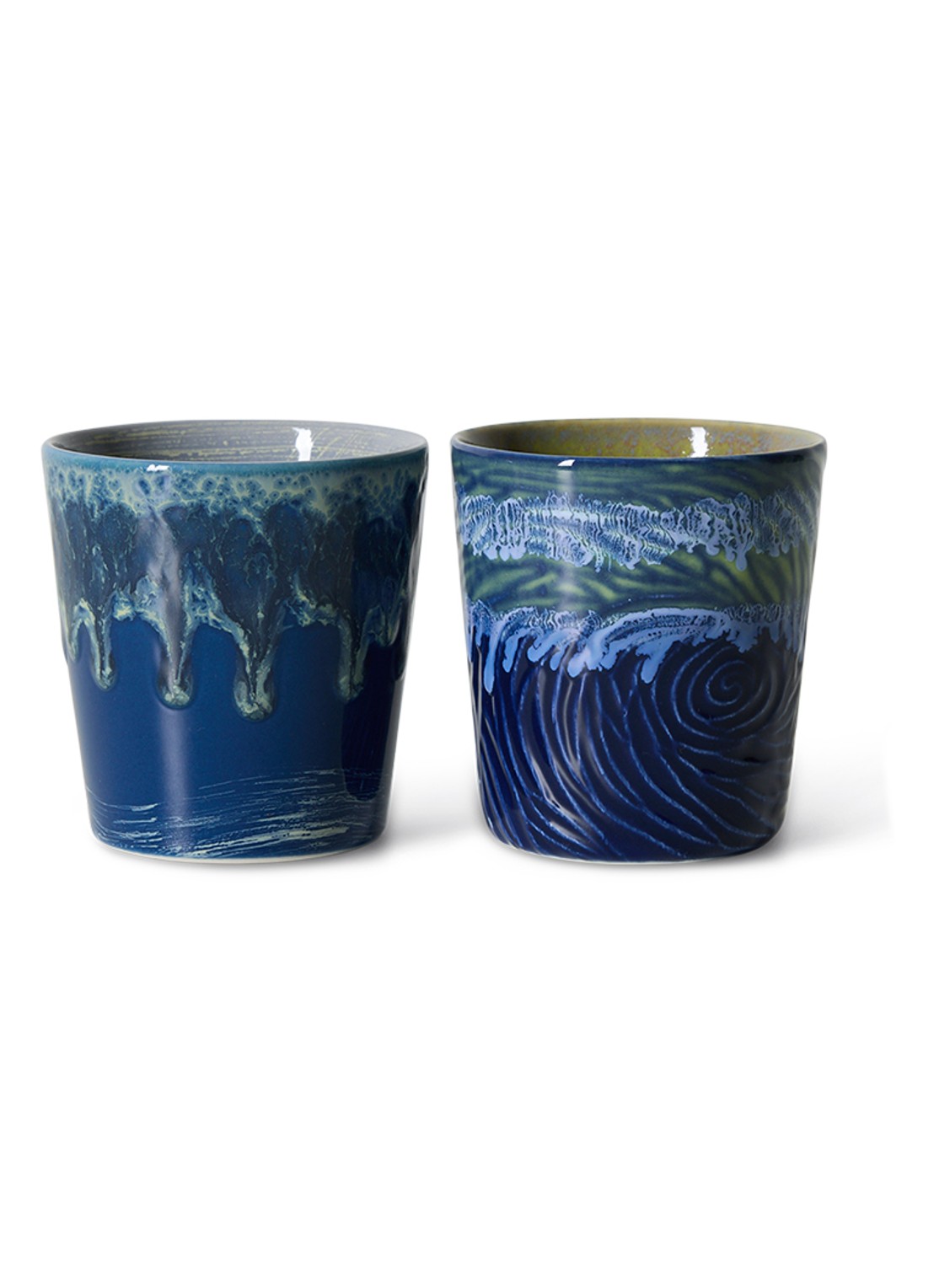 HKliving 70s Ceramics: Van Gogh mok set van 2 - voorkant 2 donkerblauw