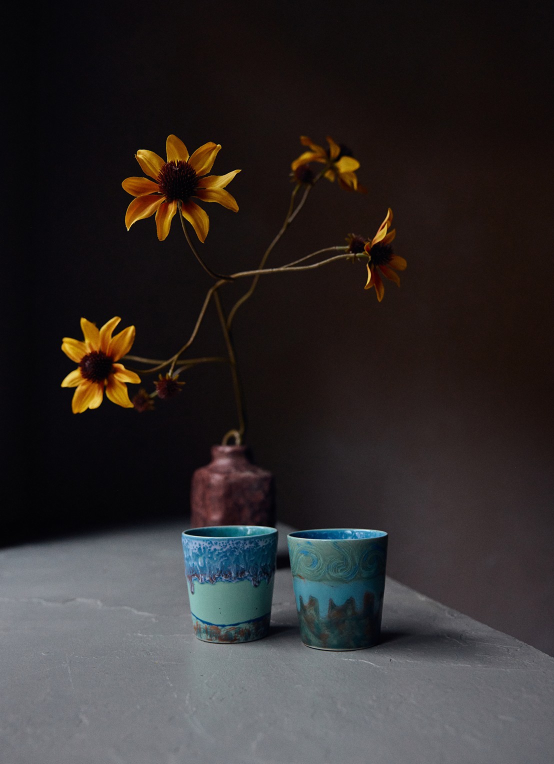 HKliving 70s Ceramics Van Gogh mok set van 2 - detail 5 blauw